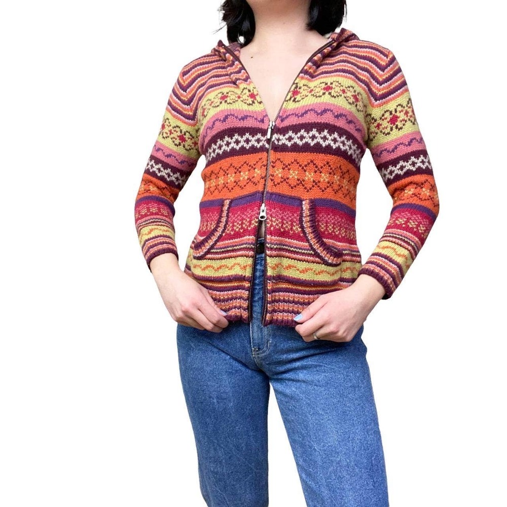Cabi Vintage 90s Knit Chunky Patterned Sweater Double Zip